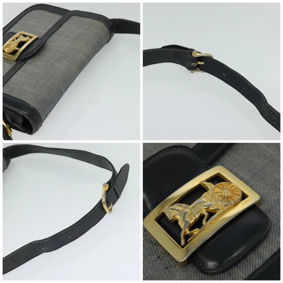 CELINE Shoulder Bag Leather Canvas Navy Gold Auth BD2149 - Picture 16 of 16